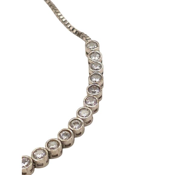 Adjustable Silver-Tone Bracelet With Clear Rhinestones & Box Chain Design - Picture 5 of 8